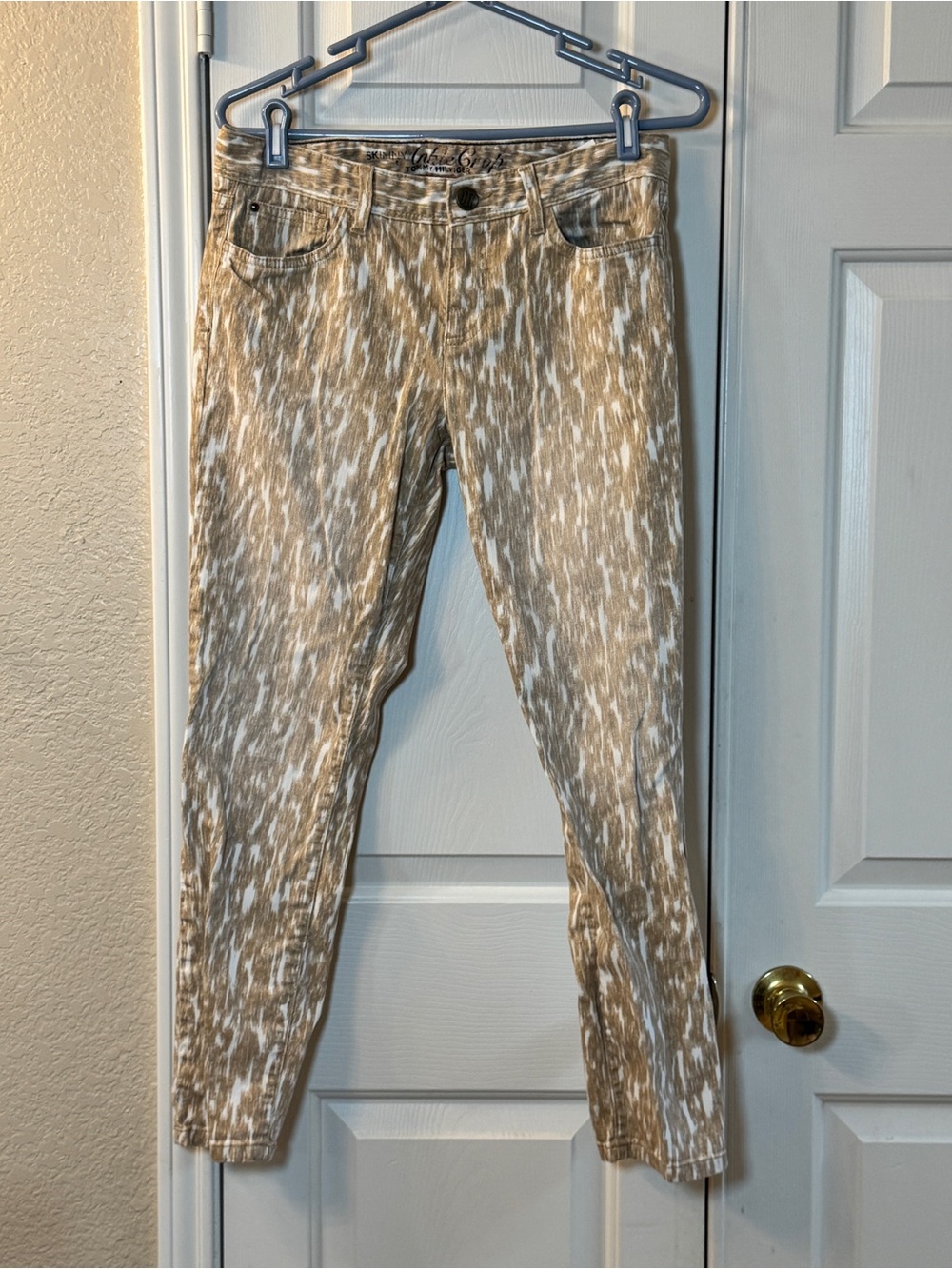 Tommy Hilfiger Skinny Ankle Crop Jeans‎ Tan White Stripe Animal Print Womens Sz8